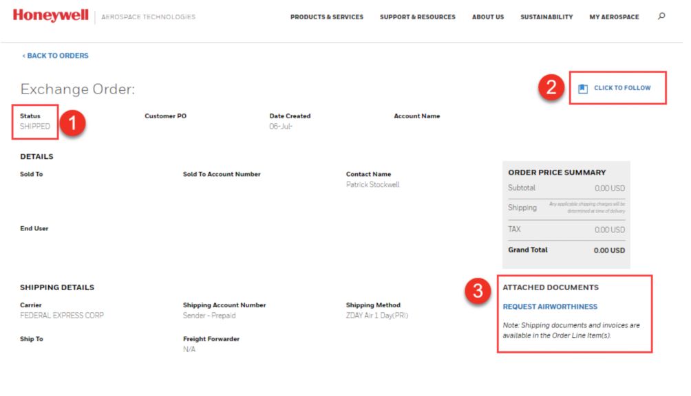 Honeywell Order Management | Spares Order Details