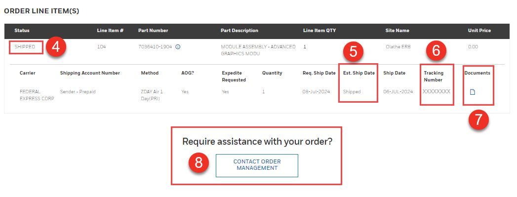 Honeywell Order Management | Spares Order Details Line Item