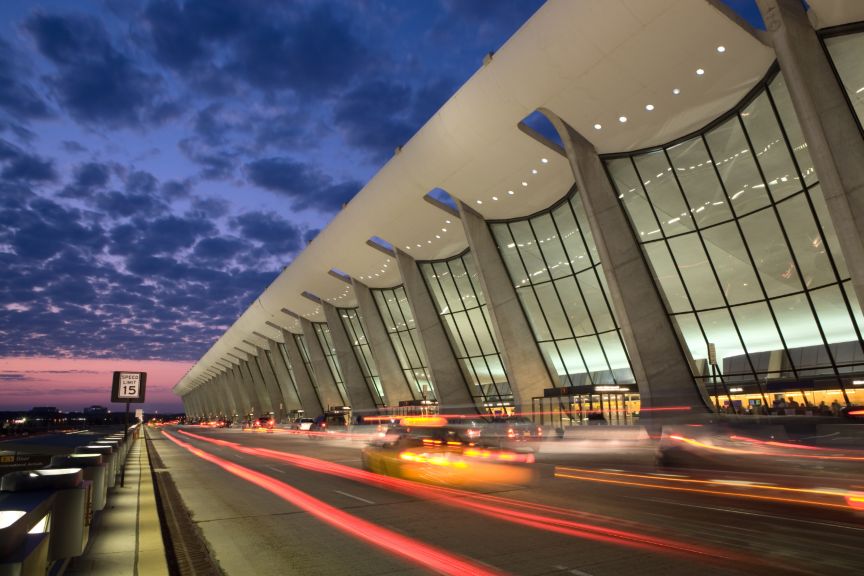 Airport departure car traffic at sunset