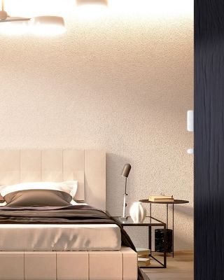 Bedroom view from a door featuring a smart lock