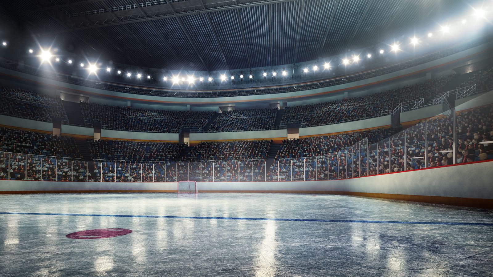 Made in 3D professional hockey stadium arena in indoors stadium full of spectators