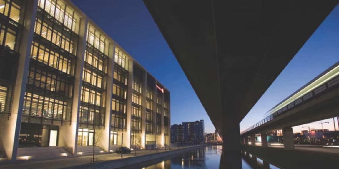 bridge over Copenhagen water, night view