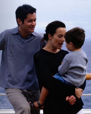 Family relaxing cruise ship