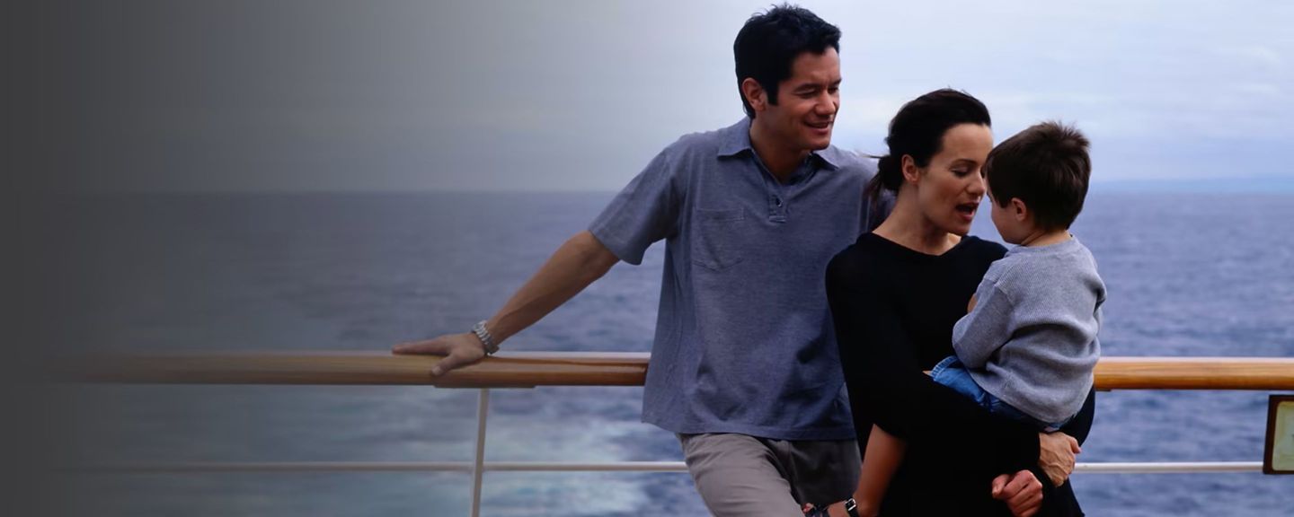 Family relaxing cruise ship