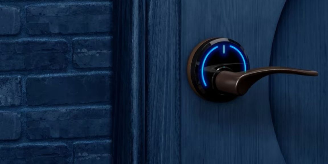 Onity Serene lock angeled blue door