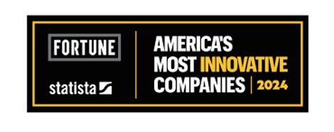 A black and gold banner featuring the logos of Fortune and Statista. The text reads: "America's Most Innovative Companies | 2024" in bold white and yellow letters, highlighting corporate innovation recognition.