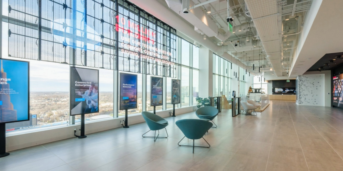 Step inside a Honeywell Experience Center featuring interactive displays, connected solutions, and modern workspace design that highlights innovation in smart building technologies.