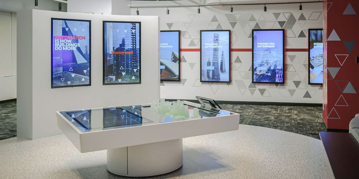 Honeywell office showcasing building automation, connected enterprise technologies, and digital transformation solutions through interactive exhibits.