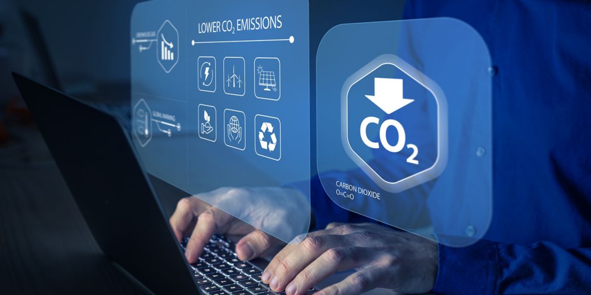 Lower CO2 emissions and carbon footprint to limit global warming and climate change. Net zero greenhouse gas and green business based on renewable energy, electric transport, offset by planting tree.