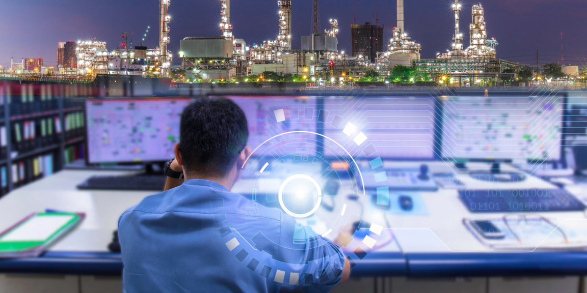 Double exposure of Engineering works with the tablet in the production control room.Control room of a steam Turbine,Generators of the coal-fired power plant for monitor process, business and industry 