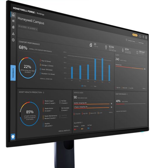 Visualise real-time building performance with advanced analytics dashboards. Monitor comfort, asset health, and operational efficiency using Honeywell Forge’s intelligent building management solution.