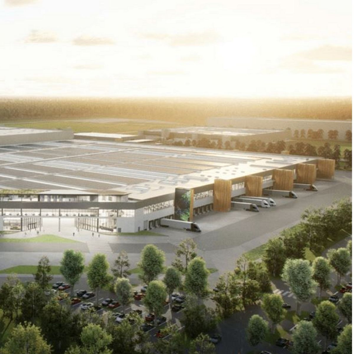 State-of-the-art gigafactory and logistics hub designed for efficient manufacturing, advanced supply chains, and sustainable industrial operations.