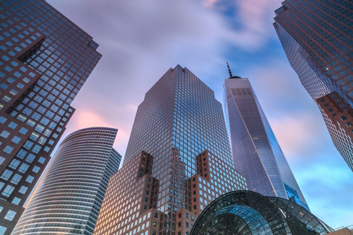 View on Manhattan skyscrapers during sunset