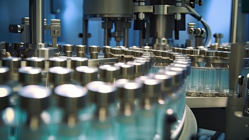 Pharmacological plant, conveyor line of medicine and drug production. Medical and chemical industry created with Generative AI Technology