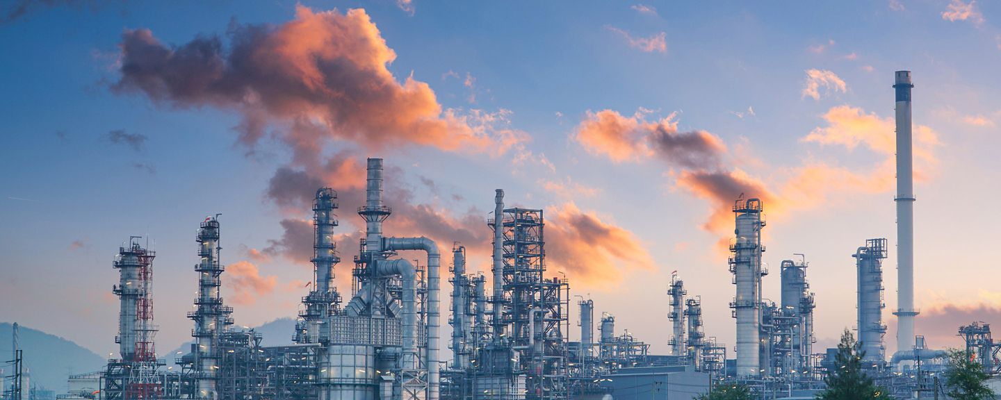 Petrochemical industry on sunset and Twilight sky, Power plant, Energy power station area.