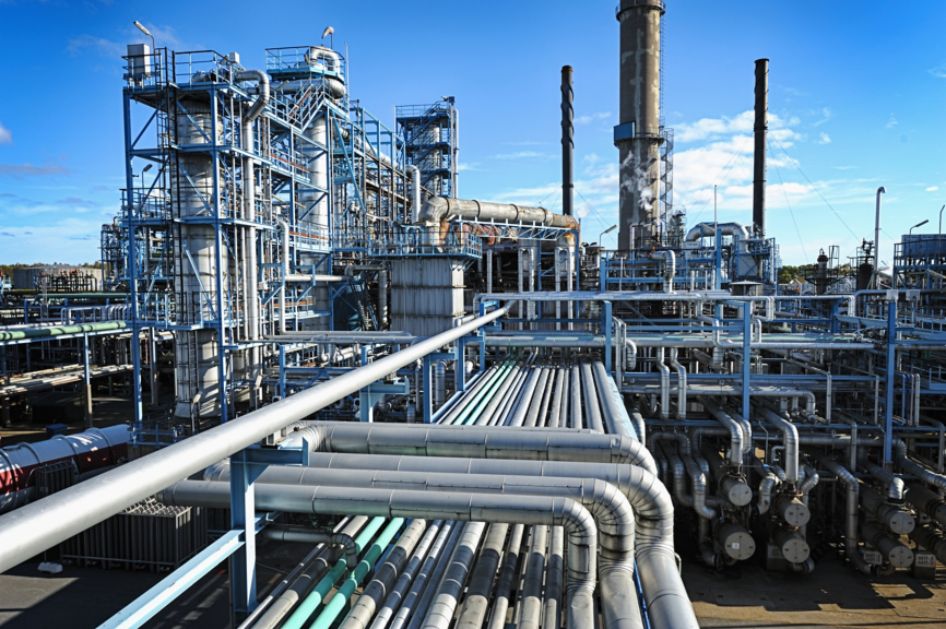 "oil and gas refinery, chemical plant, entire overview with a slight HDR effect."