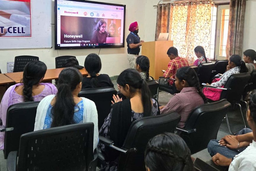 Students attend a Honeywell workshop focused on developing future skills, enhancing their career readiness.