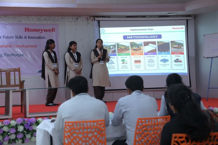 Students present at a Honeywell workshop focusing on sustainable development methodology and future skills.