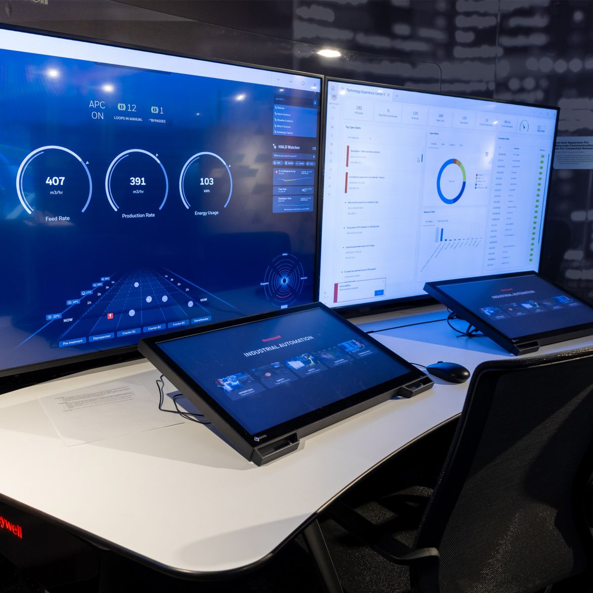 Advanced industrial automation interface showing real-time analytics, production metrics, and smart monitoring dashboards for improved efficiency and performance.