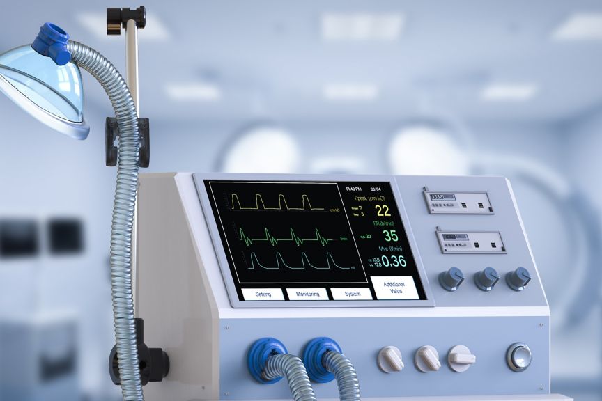 3d rendering medical ventilator machine in hospital