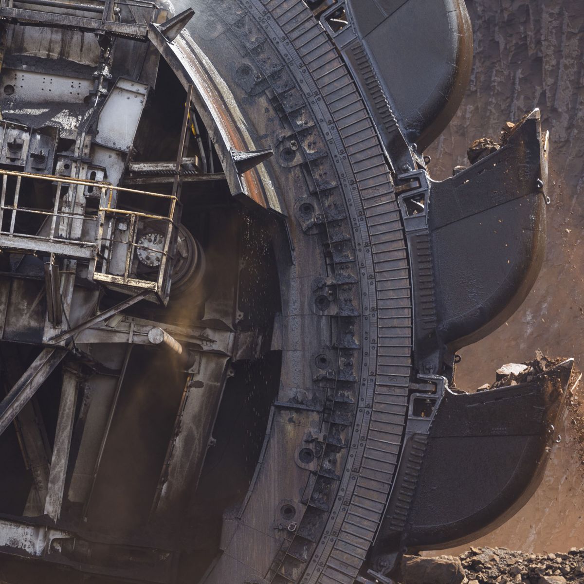 Massive bucket wheel excavator open cut mine