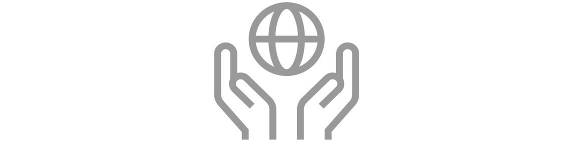 Global sustainability and environmental responsibility icon with hands holding a globe.