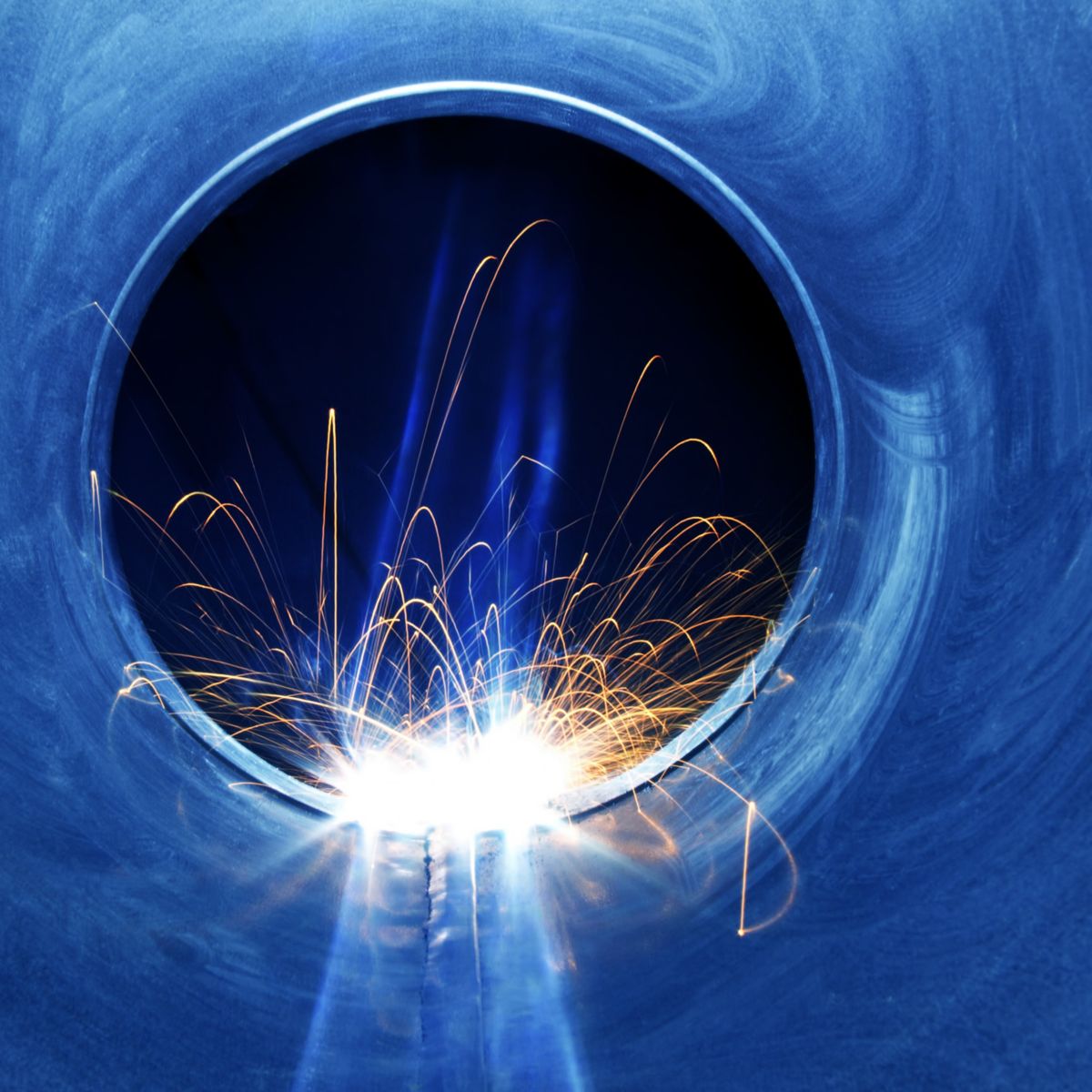 Weld sparks in the tube
