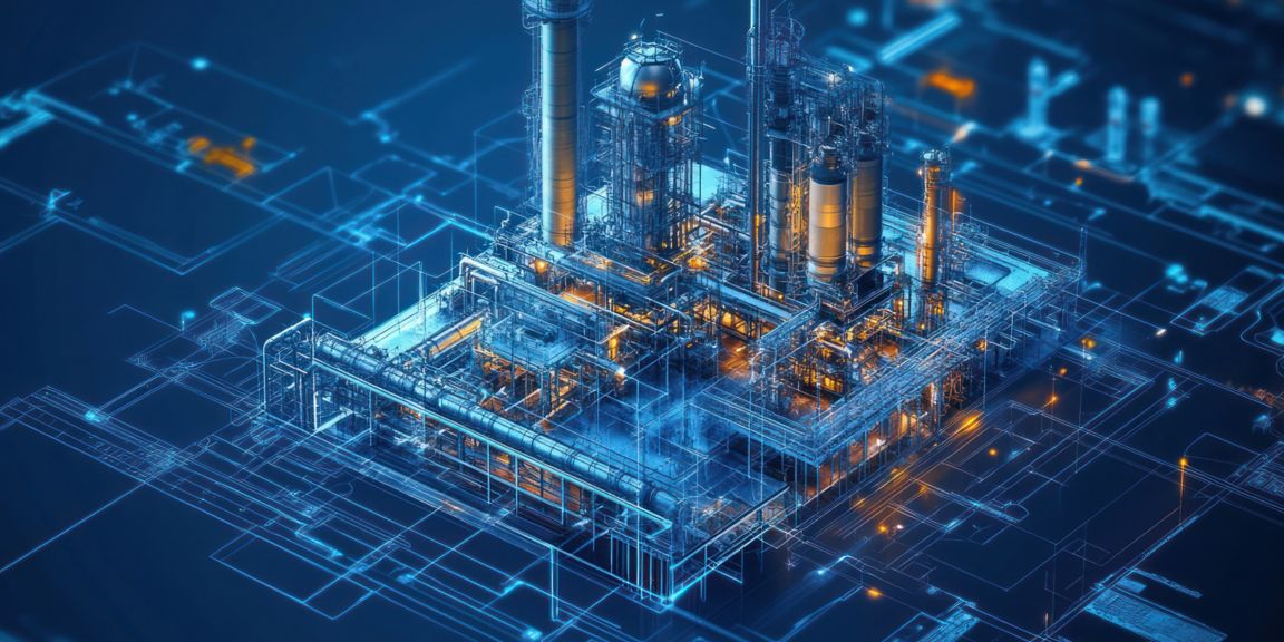 Visualise a digitally connected industrial plant with advanced blueprint overlays, enabling real-time monitoring, automation, and smart infrastructure management for enhanced efficiency.