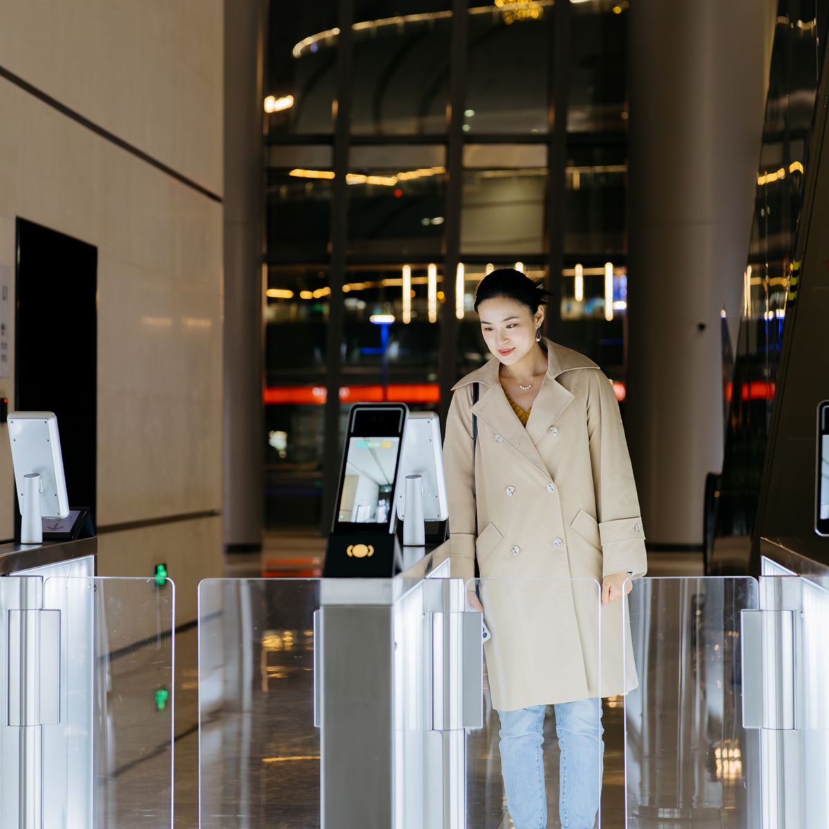 Person walking through a turnstile