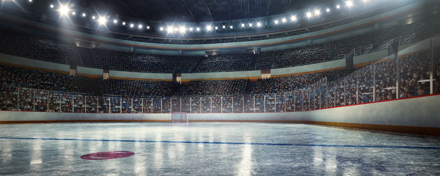 Made in 3D professional hockey stadium arena in indoors stadium full of spectators