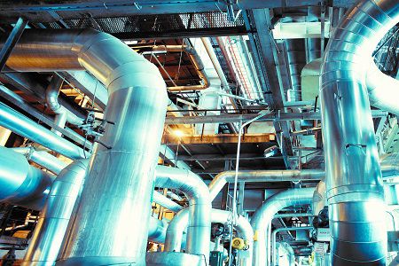 Industrial zone, Steel pipelines in blue tones