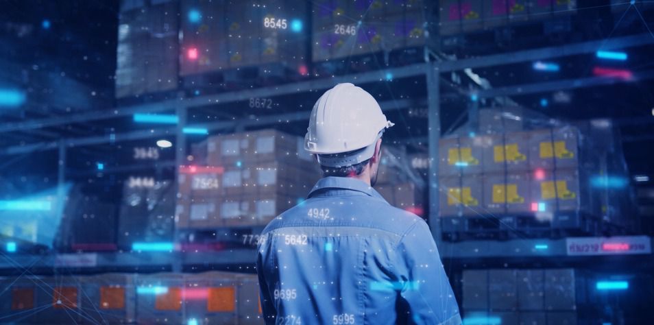 Man in simulated warehouse