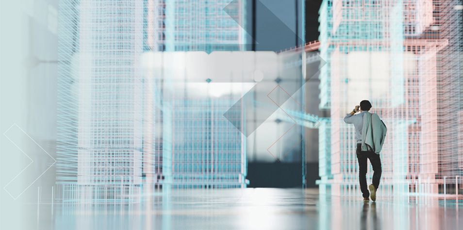 Man in simulated warehouse