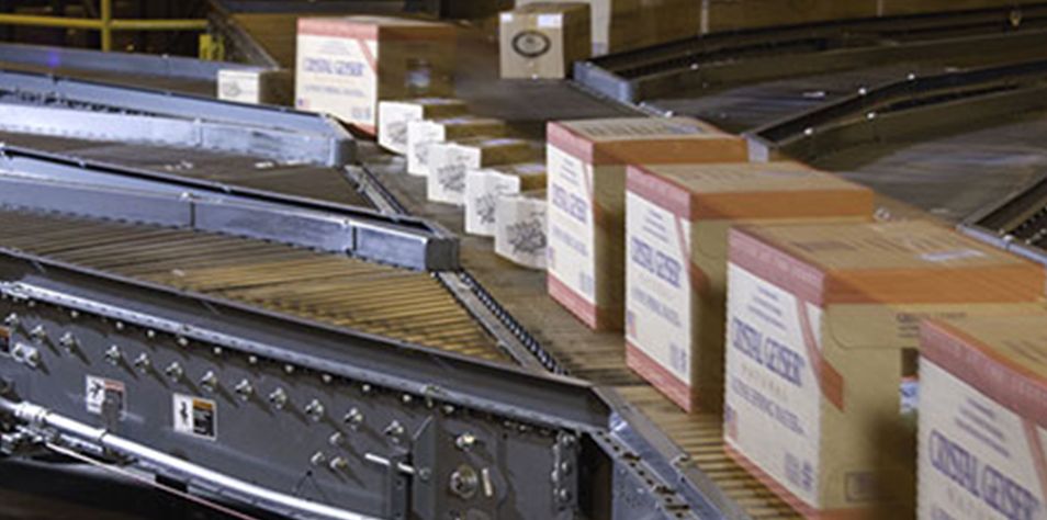 Boxes on sortation conveyor