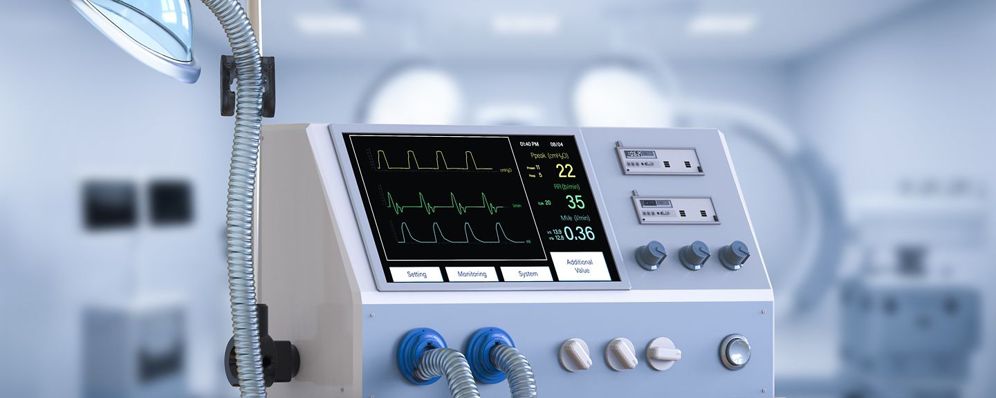 3d rendering medical ventilator machine in hospital