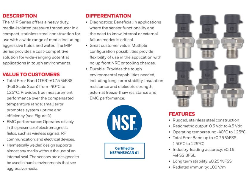 MIP Series: Heavy Duty, Media-Isolated Pressure Transducers 