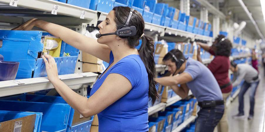 worker wearing voice device