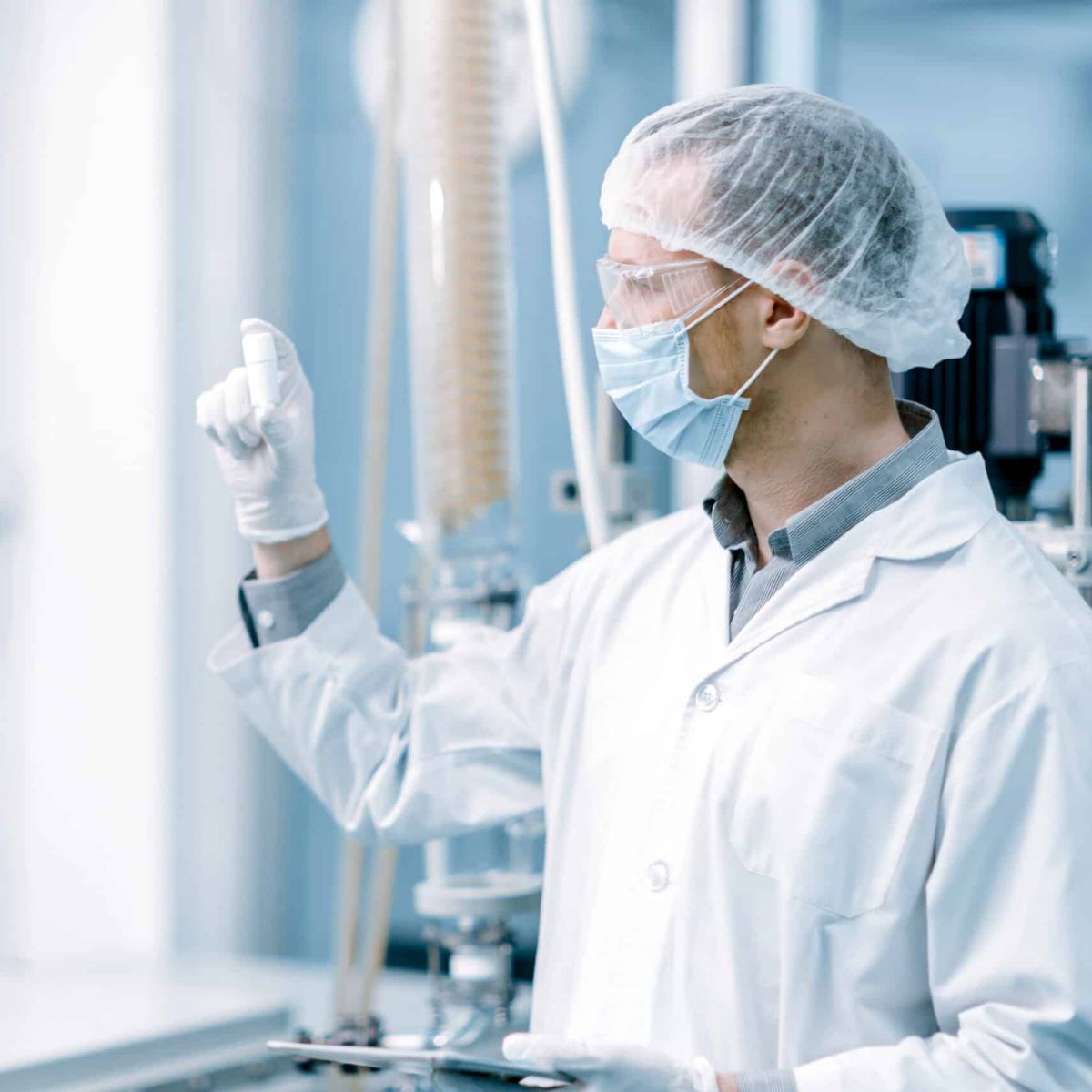 medicine factory scientist worker work in Laboratory Plants Process. medical doctor working research in pharmaceutical industry.