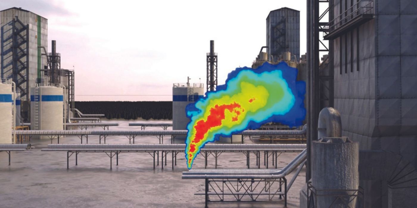 An image showing Gas Cloud Imaging (GCI) technology in use at an industrial plant.