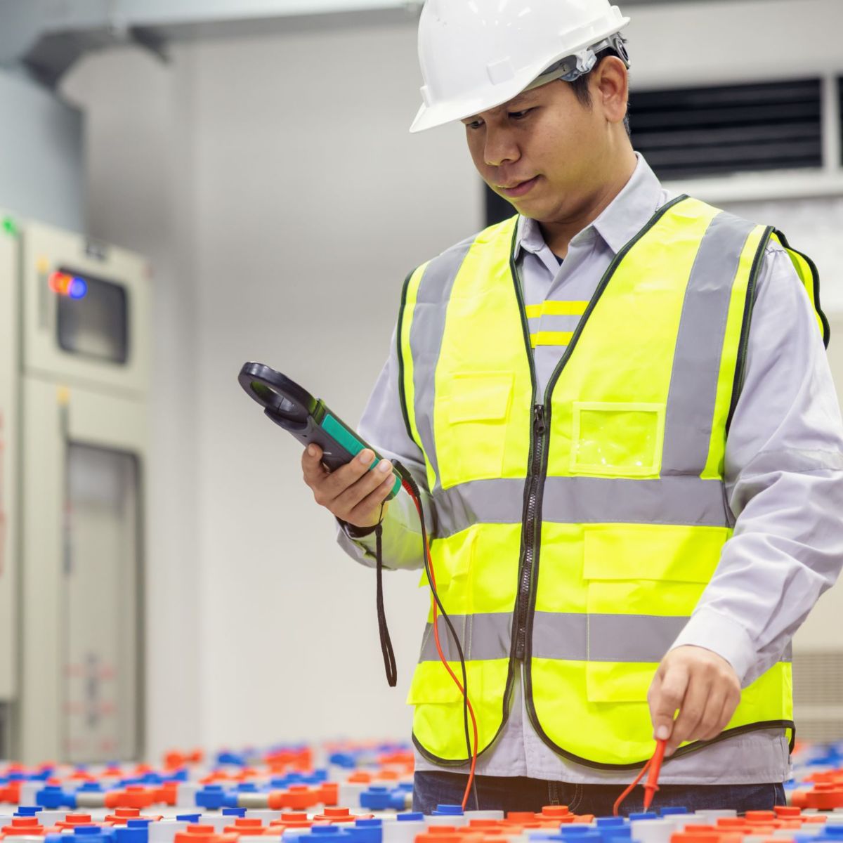 An engineer monitoring system operations in a control room environment.