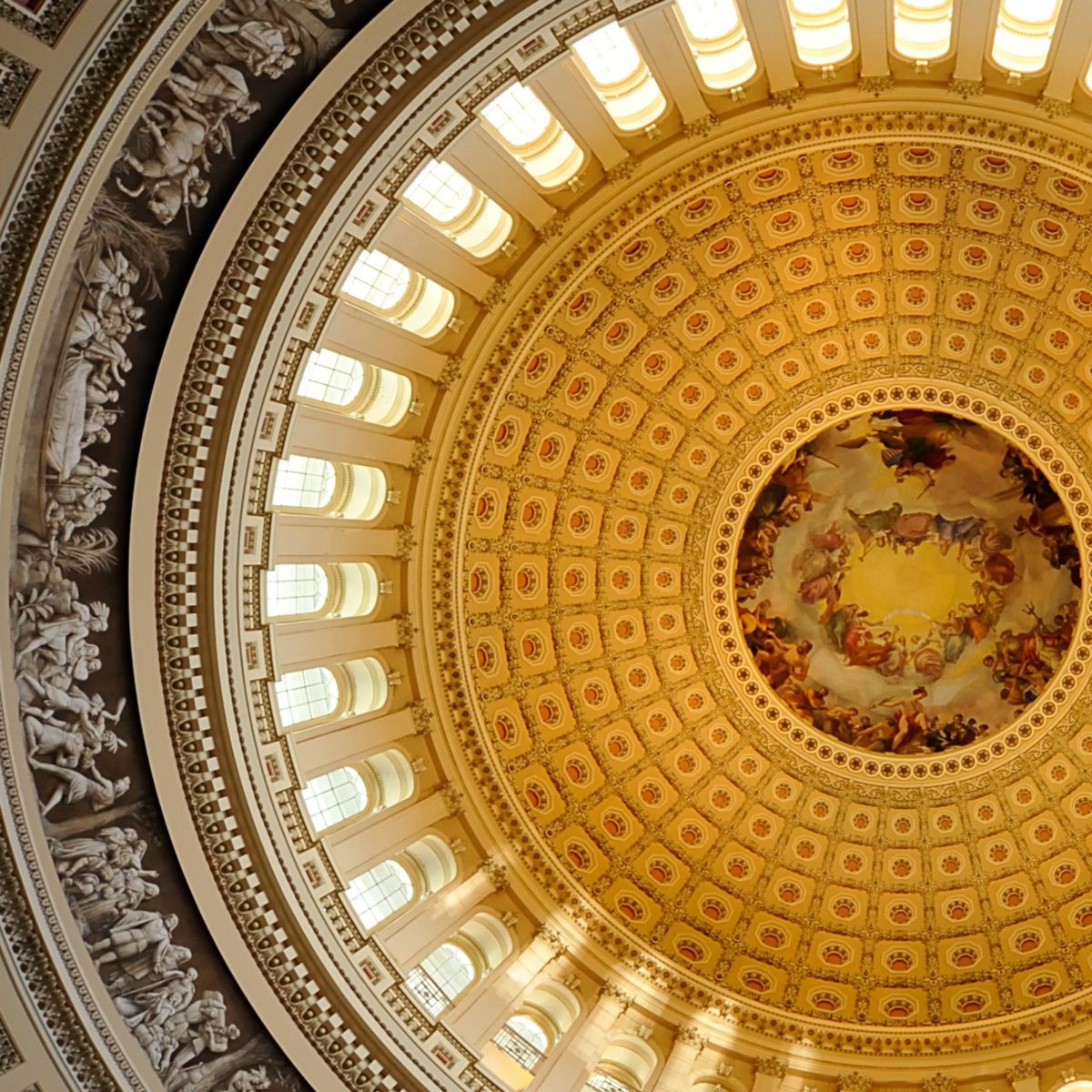 Ornate dome features fresco and sculptures in Washington D.C.