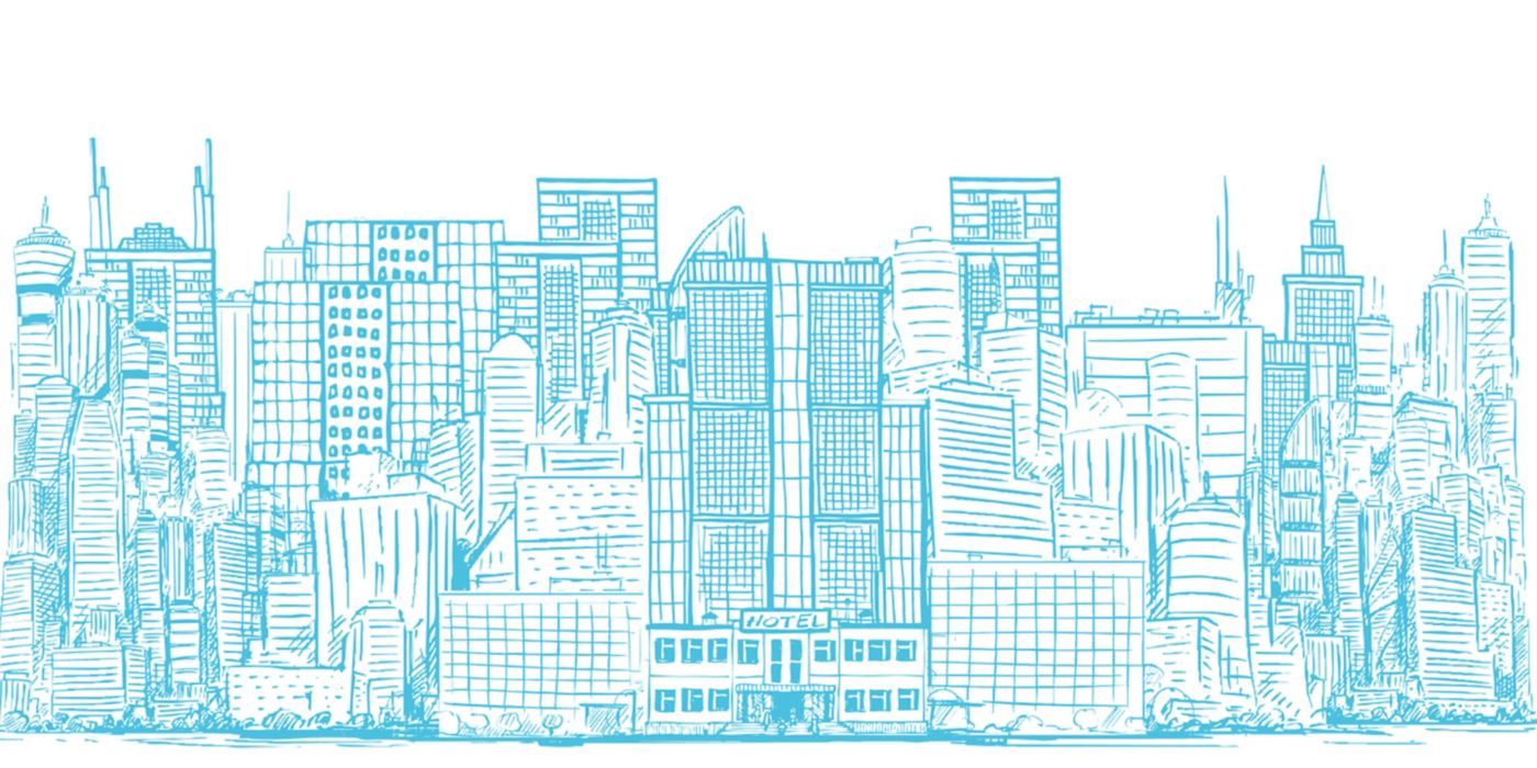 Sketch of city skyline full length