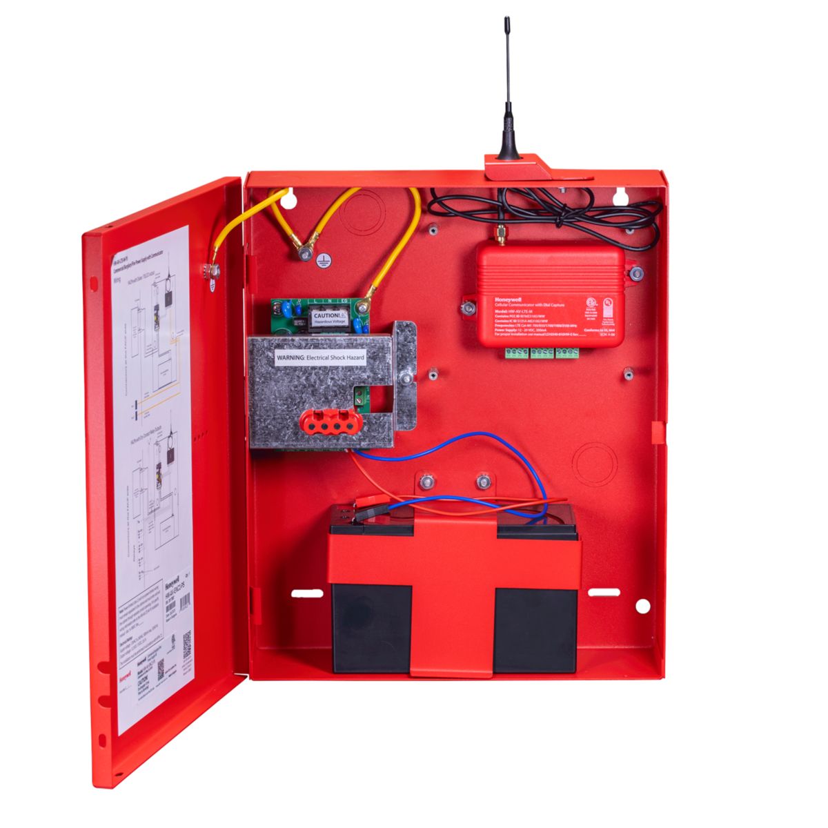 Ensure uninterrupted fire alarm communication with Honeywell CLSS Pathway Power Supply. Includes metal enclosure, LTE antenna, and backup battery support.