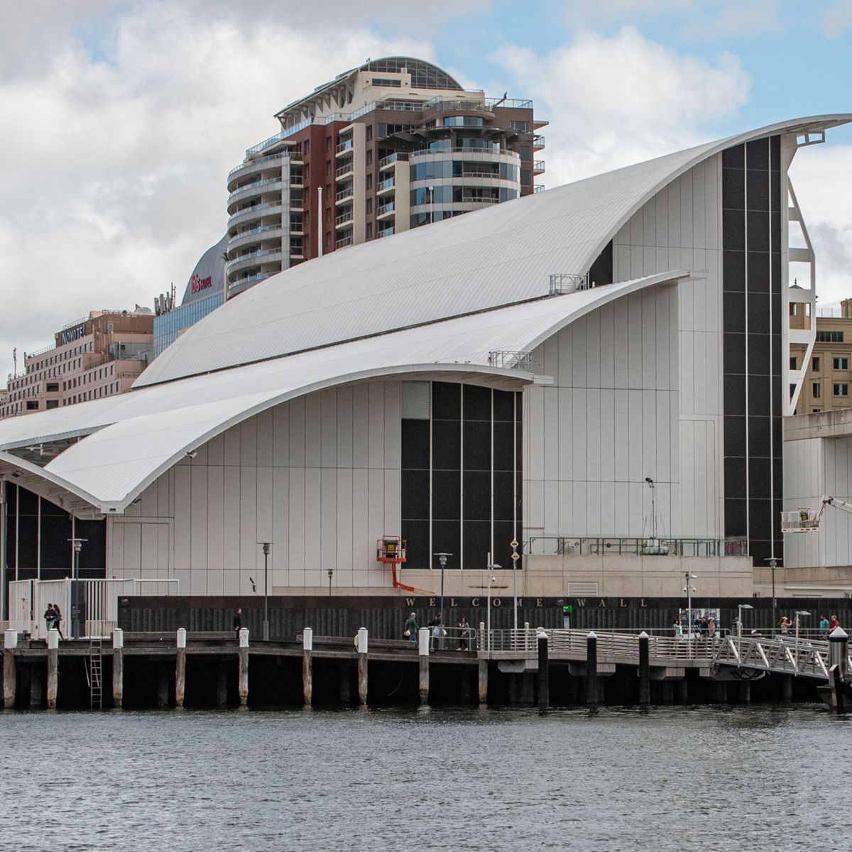 Wide shot of Australian National Maritime Museum taken on a sydney harbor bay cruise.