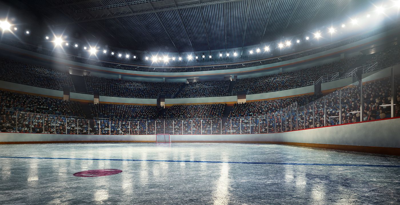 Made in 3D professional hockey stadium arena in indoors stadium full of spectators