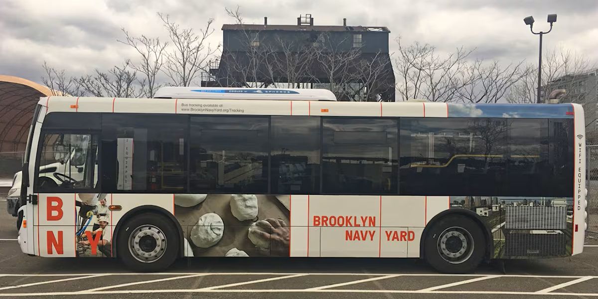 Brooklyn Navy Yard bus on the road