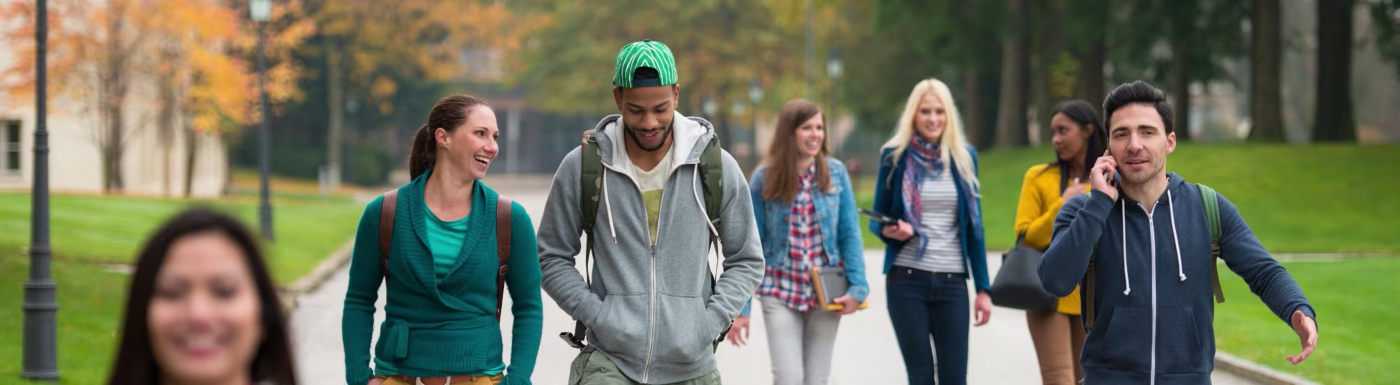 College students walking on the alleys of a college campus