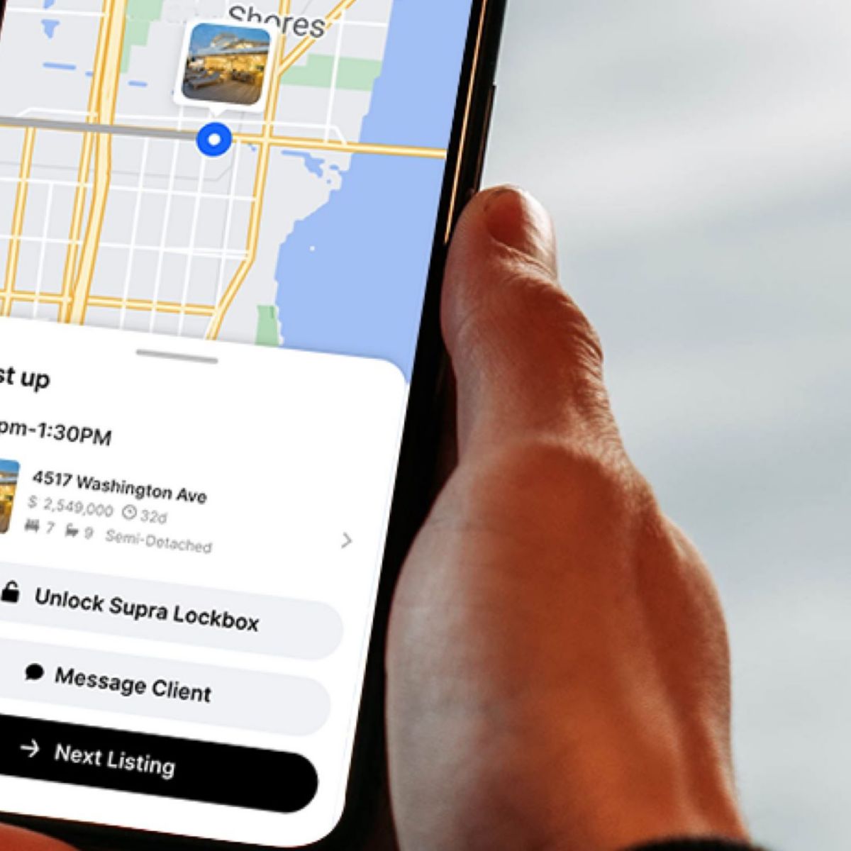 BrokerBay app next showing scheduled and navigation route