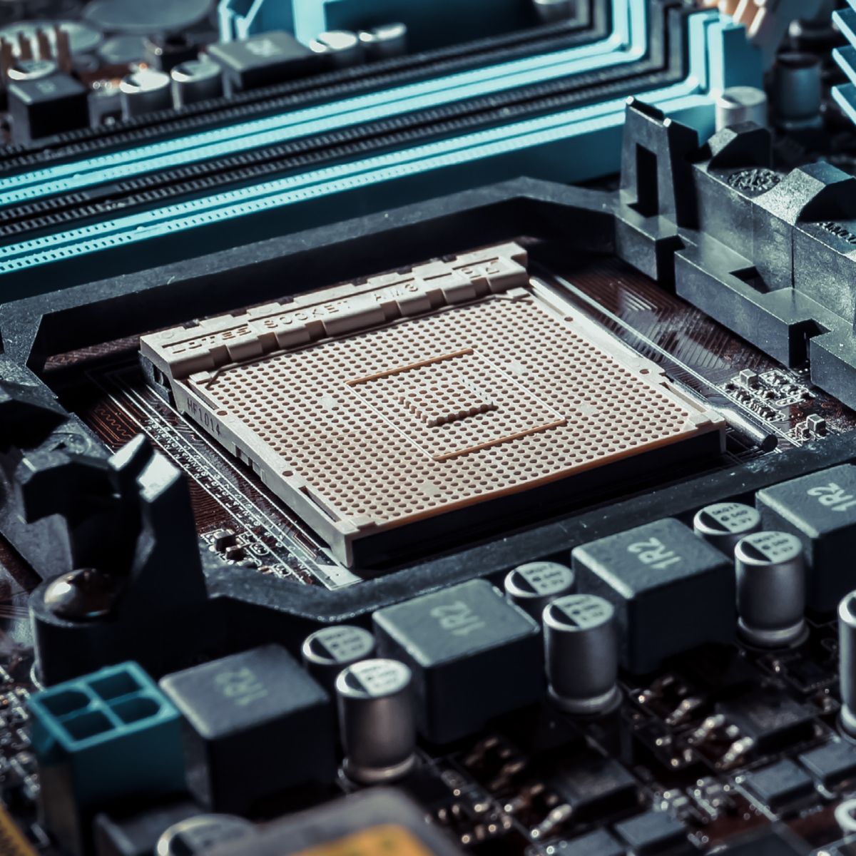 Computer chip inside motherboard