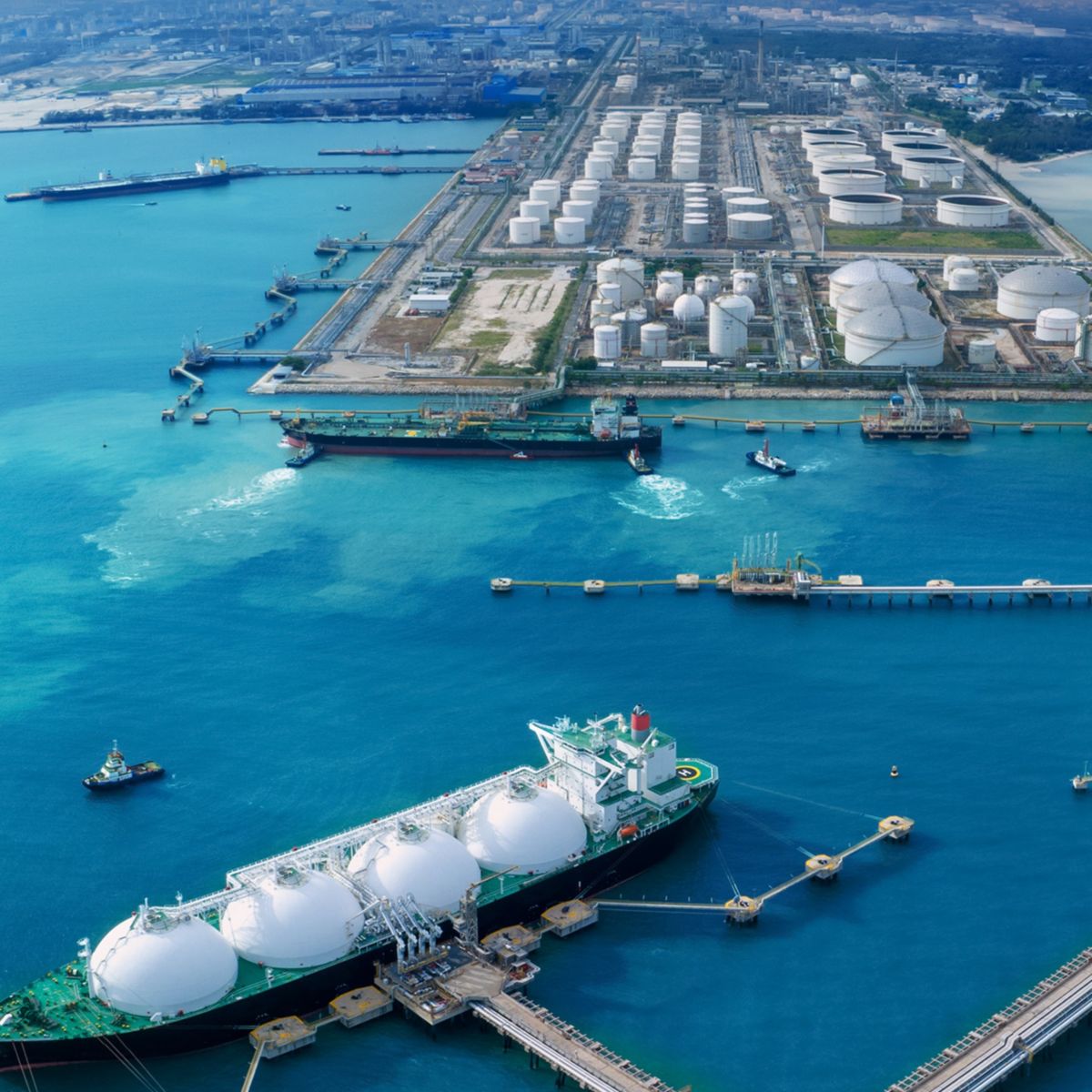 Oil Crude Gas Tanker Ship. LPG at Tanker Bay Petroleum Chemical or Methane freighter export import transportation and logistics